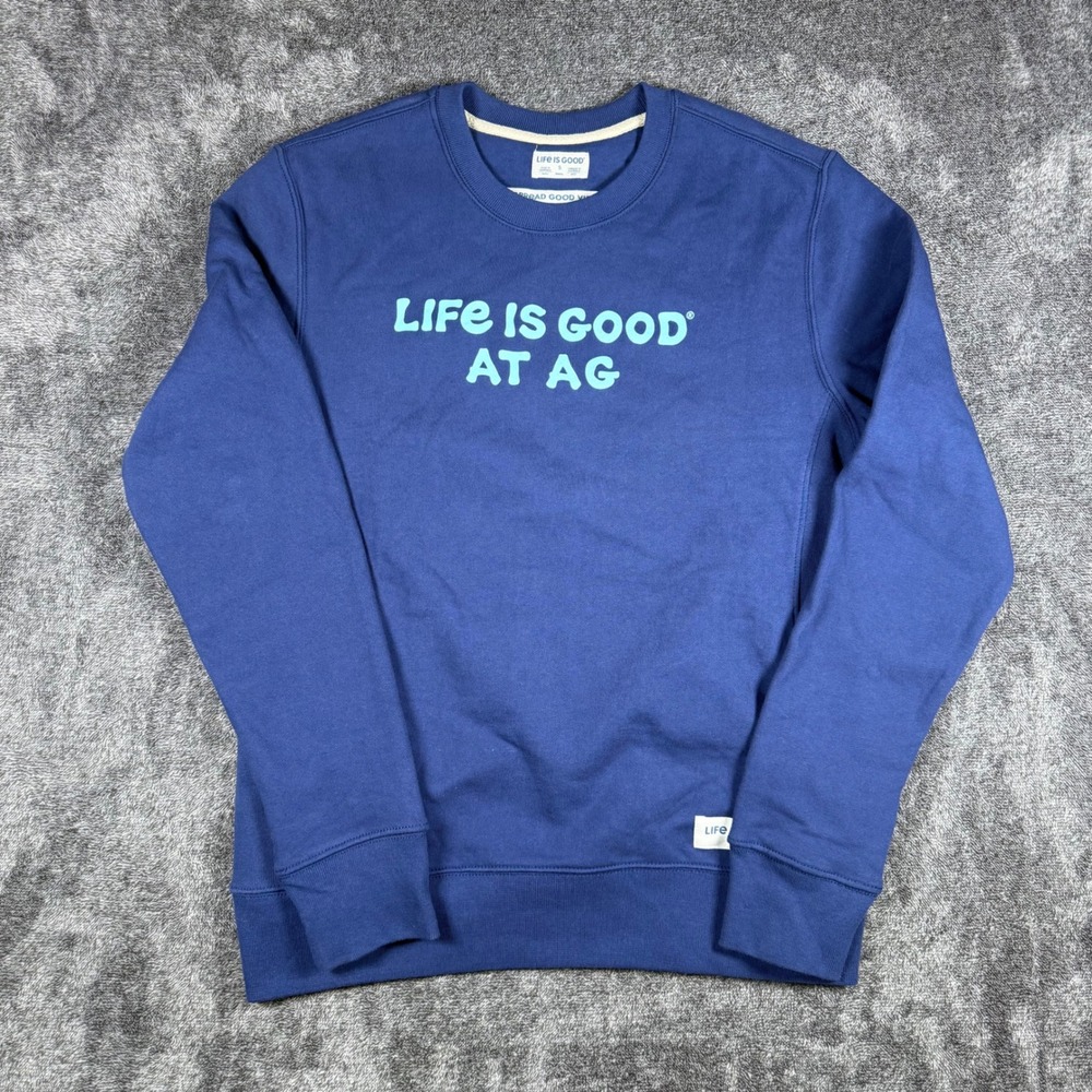 Life Is Good Mens Navy Blue Crewneck Sweatshirt Earth Globe Small